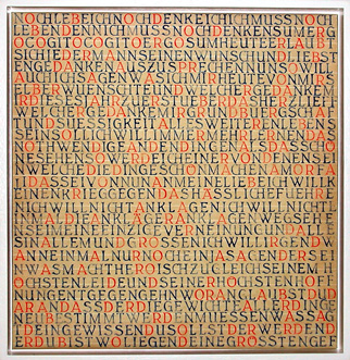 Dagmar Lißke, „fröhliche wissenschaft“, 2002, Stempelfarbe, Pergaminpapier, Holz Dagmar Lißke,