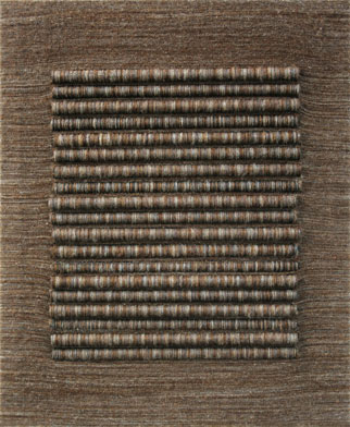 Sofie Dawo, IV 1982, Kette: schwarze Baumwolle, Schuss: Mohair in braun-grau Tönen, mit Mohair umwickelte PVC Röhren, 140 x 115 cm, Foto: Stadtmuseum St. Wendel Sofie Dawo, IV 1982, Kette: schwarze Baumwolle, Schuss: Mohair in braun-grau Tönen, mit Mohair umwickelte PVC Röhren, 140 x 115 cm, Foto: Stadtmuseum St. Wendel