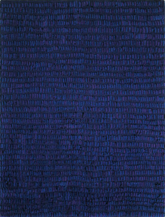 Sofie Dawo, 1962, Leinengewebe aufgeschnitten, Wolle blau-schwarz-violett, 160 x 120 cm, Foto: Stadtmuseum St. Wendel Sofie Dawo, 1962, Leinengewebe aufgeschnitten, Wolle blau-schwarz-violett, 160 x 120 cm, Foto: Stadtmuseum St. Wendel